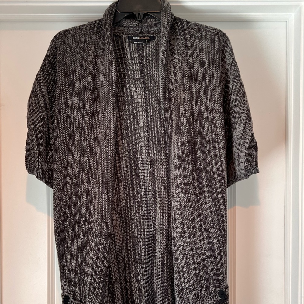 BCBG MAX AZRIA belted short sleeve cardigan sweater with tie waist.